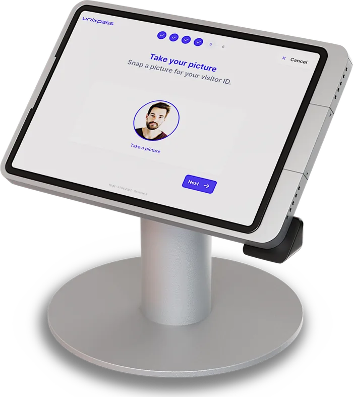 iPad-Terminal Desk auf einem runden Standfuß für den Tresen